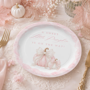 Sweet Little Pumpkin Bow Elegant Baby Shower Paper Plates