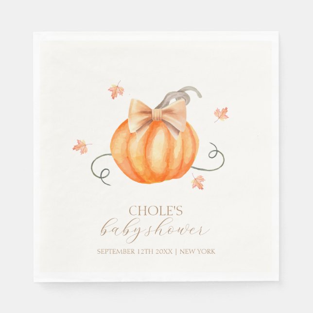 Sweet Little Pumpkin Bow Fall Baby Shower  Napkins (Front)