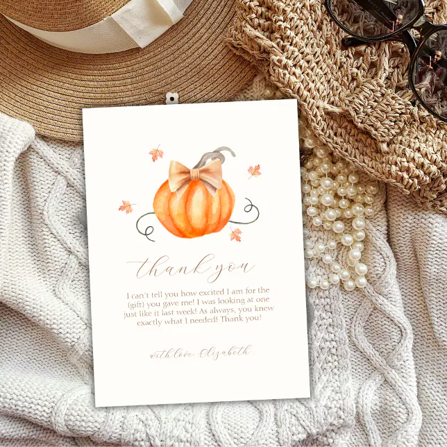 Sweet Little Pumpkin Bow Fall Baby Shower Thank You Card | Zazzle