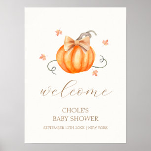 Sweet Little Pumpkin Bow Fall Baby Shower Welcome  Poster