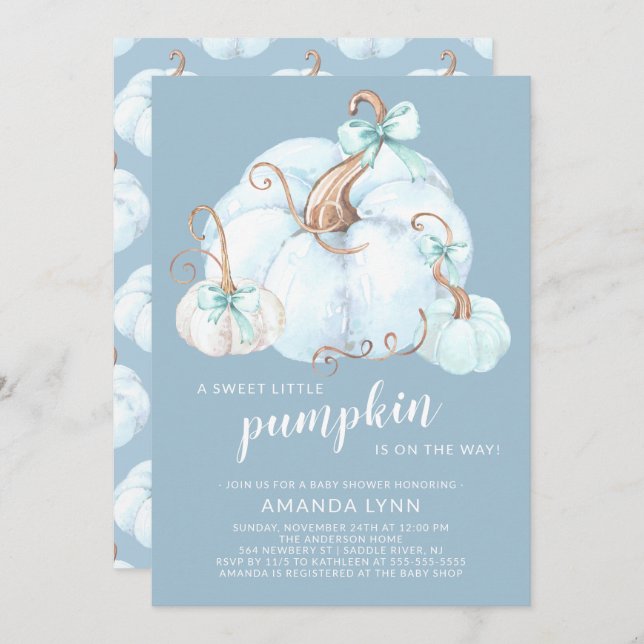 Sweet Little Pumpkin Boys Baby Shower Invitation (Front/Back)