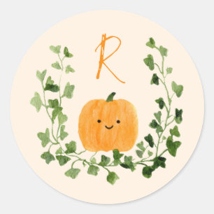 Sweet Little Pumpkin Cute Monogram Baby Shower Classic Round Sticker
