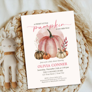 Sweet Little Pumpkin Fall Autumn Pink Baby Shower Invitation