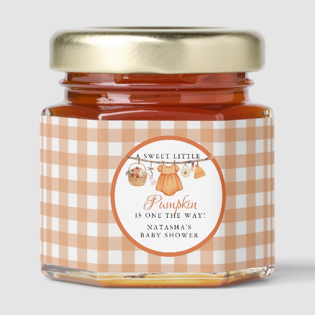 Sweet Little Pumpkin Fall baby shower Honey Jar Favors (Front)