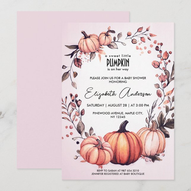Sweet Little Pumpkin Fall Baby Shower Invitation (Front/Back)