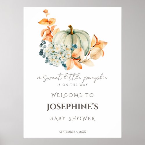 Sweet Little Pumpkin Fall Baby Shower Welcome Poster