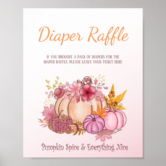 Sweet Little Pumpkin Fall Farm Pink Diaper Raffle Poster (Front)