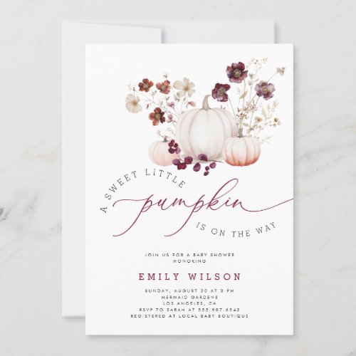 Sweet Little Pumpkin Fall Wildflower Baby Shower Invitation