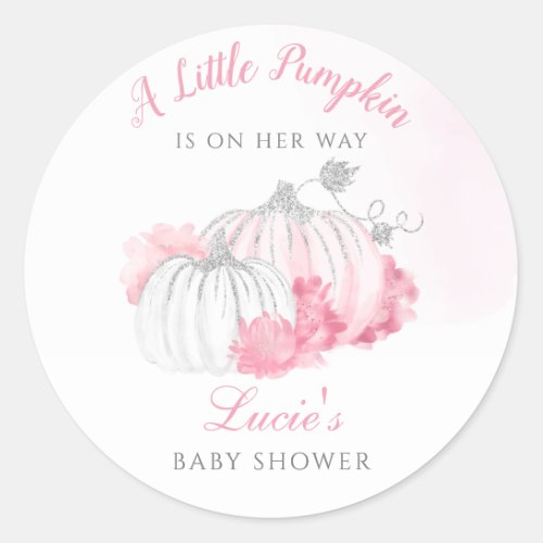 Sweet Little Pumpkin Floral Fall Baby Girl Shower  Classic Round Sticker