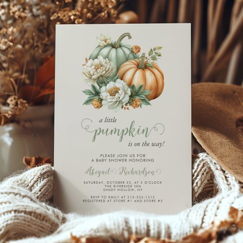 Sweet Little Pumpkin Floral Fall Baby Shower Invitation