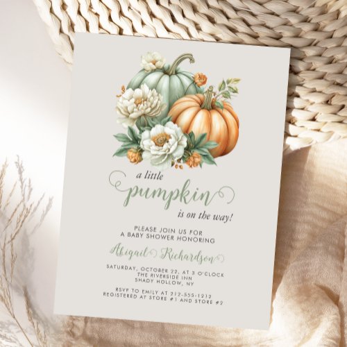 Sweet Little Pumpkin Floral Fall Baby Shower Postcard