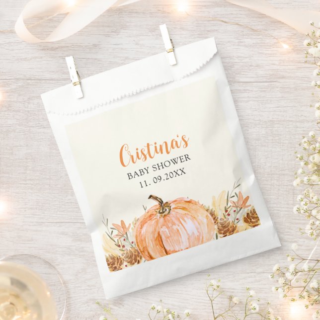 Sweet Little Pumpkin is on her Way, Baby Shower Favor Bag (Clipped)