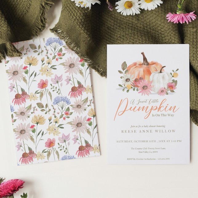 Sweet Little Pumpkin Is On The Way Wildflower Baby Invitation (Sweet Little Pumpkin Is On The Way Wildflower Baby Invitation)
