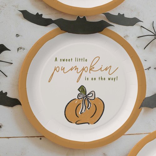 Sweet Little Pumpkin On The Way Cute Baby Shower Paper Plates