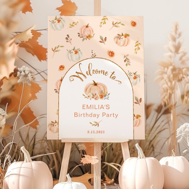 Sweet little pumpkin pastel gold birthday welcome foam board (Creator Uploaded)