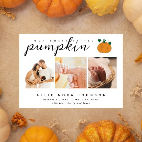 Sweet Little Pumpkin Photo Fall Baby Announcement