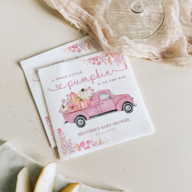 Sweet Little Pumpkin Pink Autumn Baby Shower Napkins (Creator Uploaded)