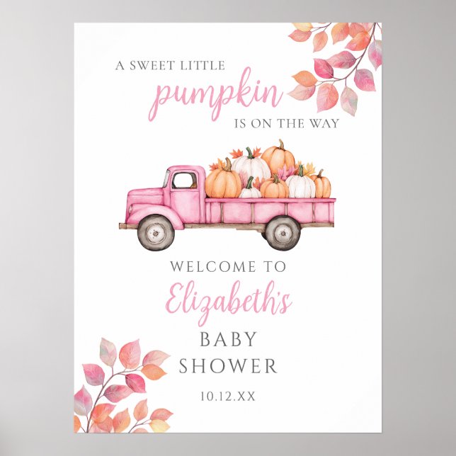 Sweet Little Pumpkin Pink Baby Shower Welcome Sign (Front)