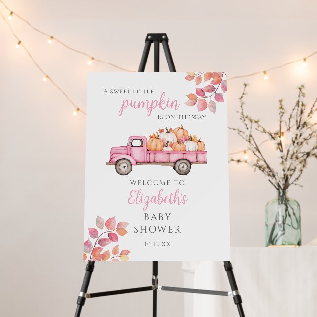 Sweet Little Pumpkin Pink Baby Shower Welcome Sign (In Situ (Stand))