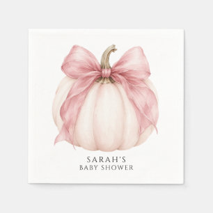 Sweet Little Pumpkin & Pink Bow Baby Shower Napkins