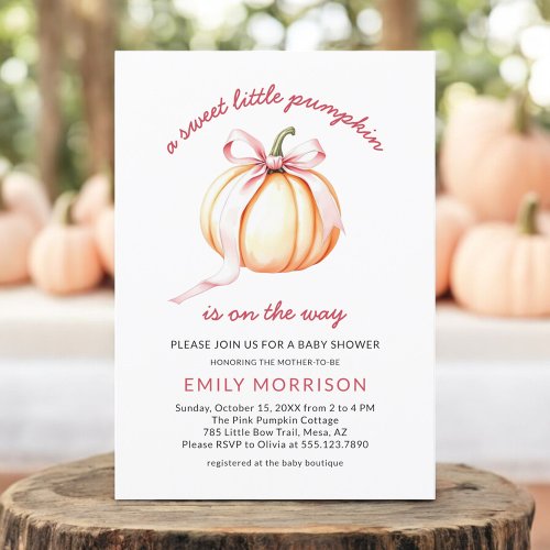 Fall Little Pumpkin Pink baby shower invitation