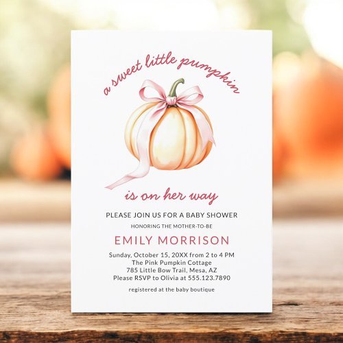 Fall Little Pumpkin Pink baby shower invitation