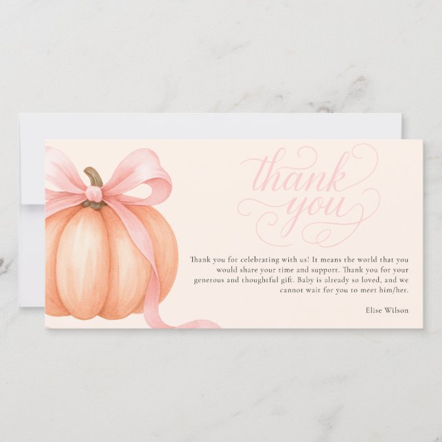 Sweet little pumpkin pink bow is on the way enclos thank you card (Front)