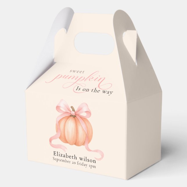 Sweet Little pumpkin pink bow is on the way Favor Boxes (Front)