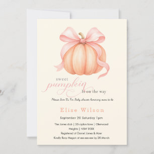 Sweet Little pumpkin pink bow is on the way Invitation