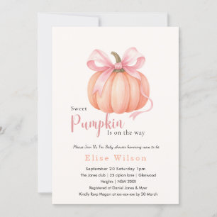 Sweet Little pumpkin pink bow is on the way Invitation