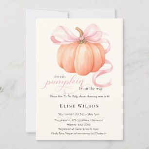 Sweet Little pumpkin pink bow is on the way Invitation