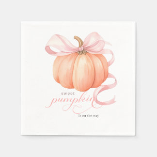 Sweet Little pumpkin pink bow is on the way Napkins