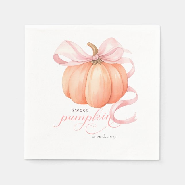 Sweet Little pumpkin pink bow is on the way Napkins (Front)