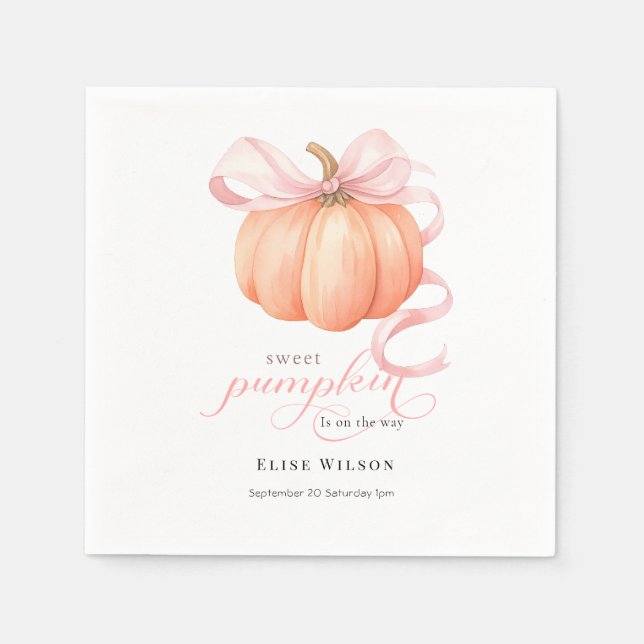 Sweet Little pumpkin pink bow is on the way Napkins (Front)