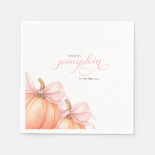Sweet Little pumpkin pink bow is on the way Napkins