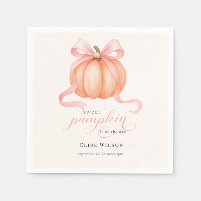Sweet Little pumpkin pink bow is on the way Napkins (Front)