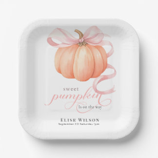 Sweet Little pumpkin pink bow is on the way Paper Plates