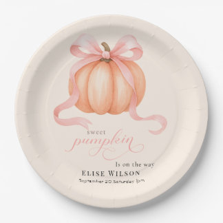 Sweet Little pumpkin pink bow is on the way Paper Plates