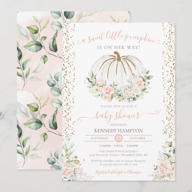 Sweet Little Pumpkin, Pink Fall Autumn Baby Shower Invitation (Front/Back)