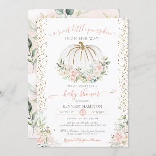 Sweet Little Pumpkin, Pink Fall Autumn Baby Shower Invitation
