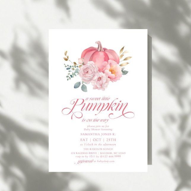 Sweet Little Pumpkin Pink Floral Fall Baby Shower Invitation (Creator Uploaded)