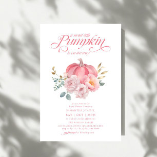 Sweet Little Pumpkin Pink Floral Fall Baby Shower Invitation