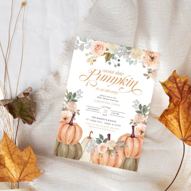 Sweet Little Pumpkin Pink Floral Fall Baby Shower  Invitation (Creator Uploaded)
