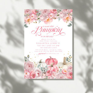 Sweet Little Pumpkin Pink Floral Fall Baby Shower Invitation