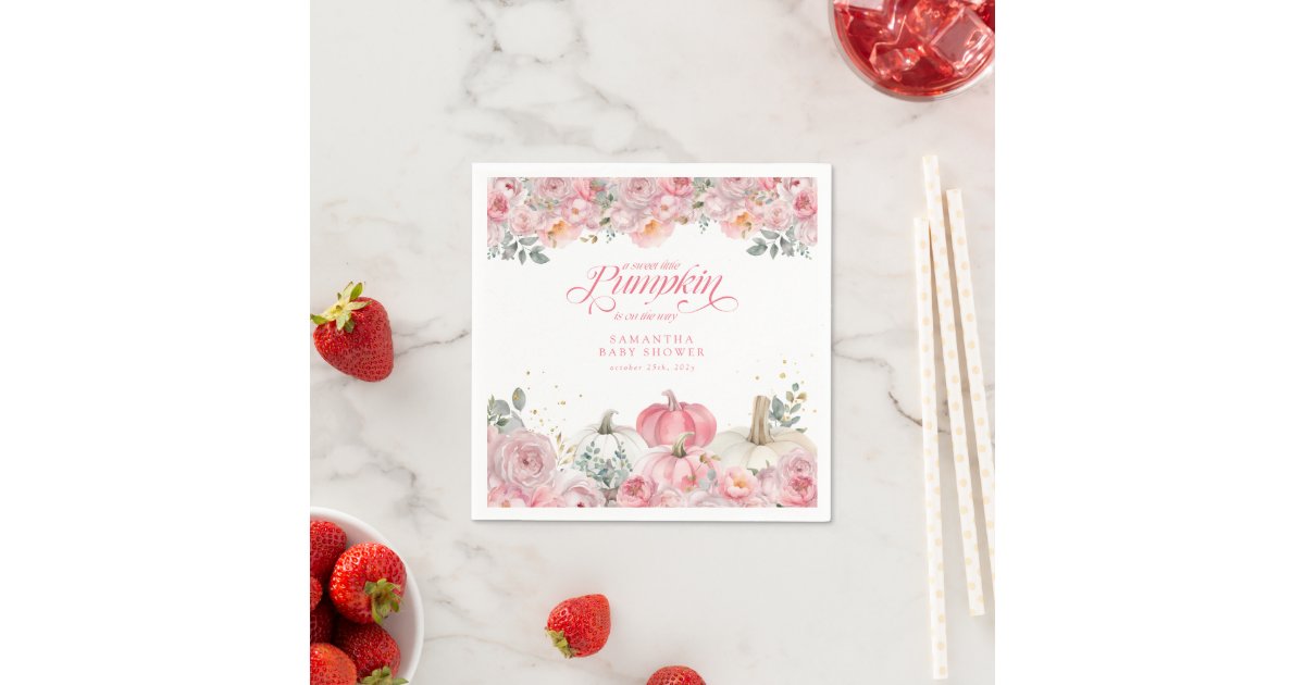 Sweet Little Pumpkin Pink Floral Fall Baby Shower Napkins | Zazzle