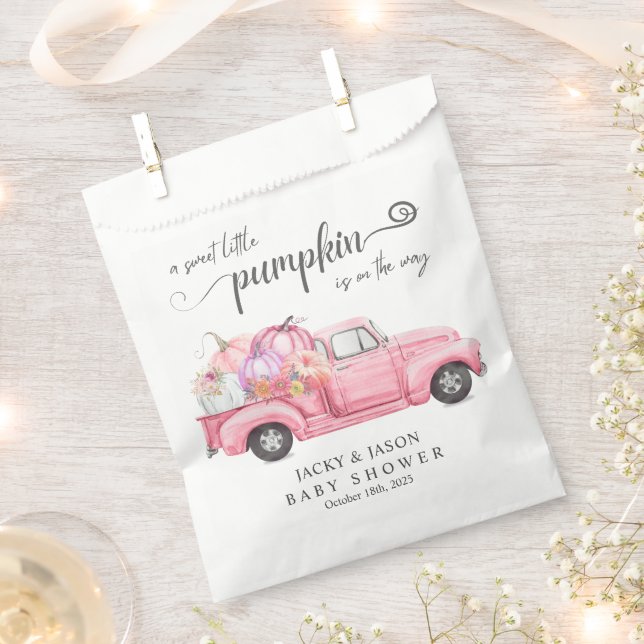 Sweet Little Pumpkin Pink Girl Baby Shower Favor Bag (Clipped)