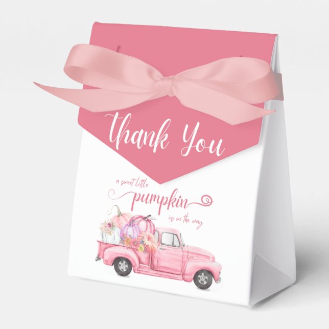 Sweet Little Pumpkin Pink Girl Baby Shower Favor Boxes (Front Side)
