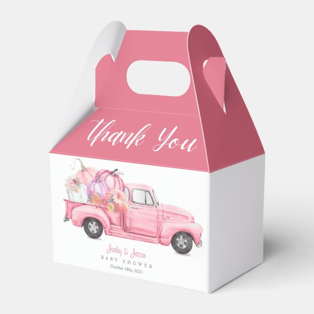 Sweet Little Pumpkin Pink Girl Baby Shower Favor Boxes (Front Side)
