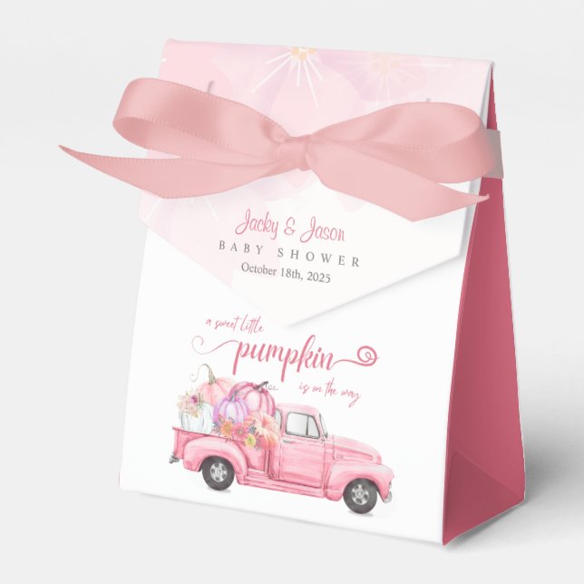 Sweet Little Pumpkin Pink Girl Baby Shower Favor Boxes (Front Side)