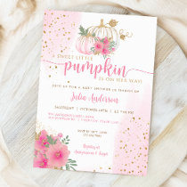 Sweet Little Pumpkin, Pink Gold Fall Baby Shower Invitation